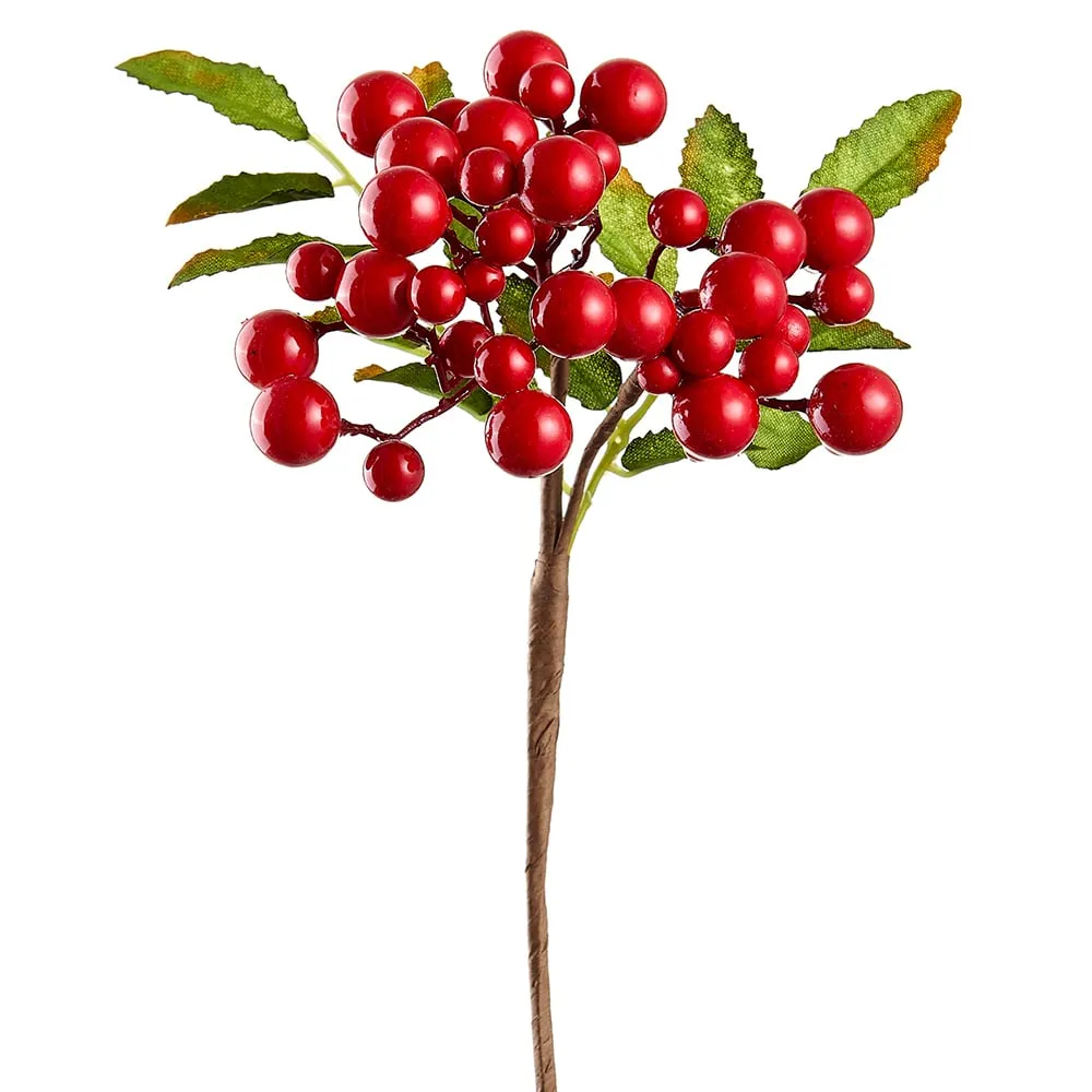 11" Outdoor Water Resistant Artificial Berry Stem Pick -Red (pack of 12)