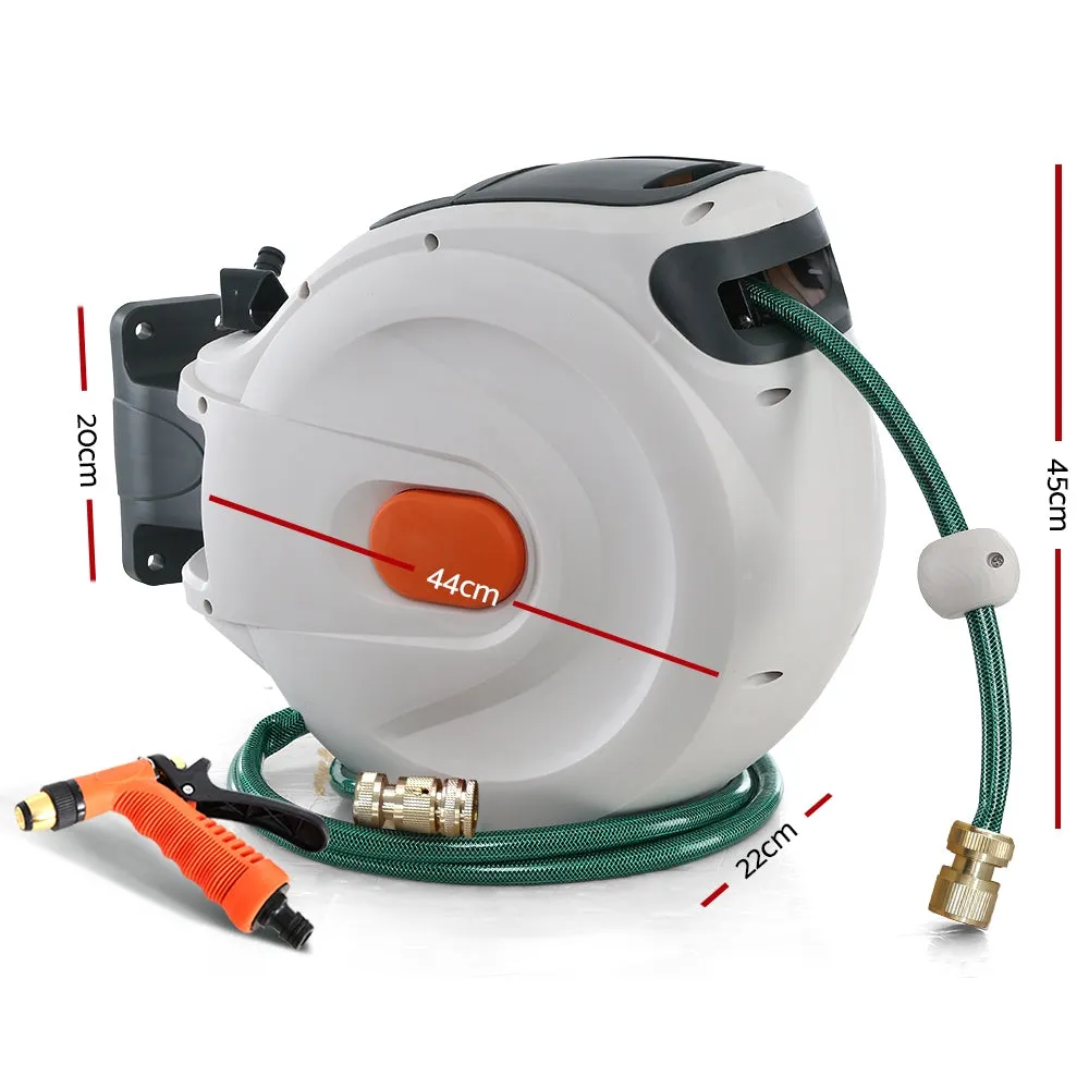 20M Retractable Water Hose Reel, UV Resistant, Brass Spray Gun by Greenfingers