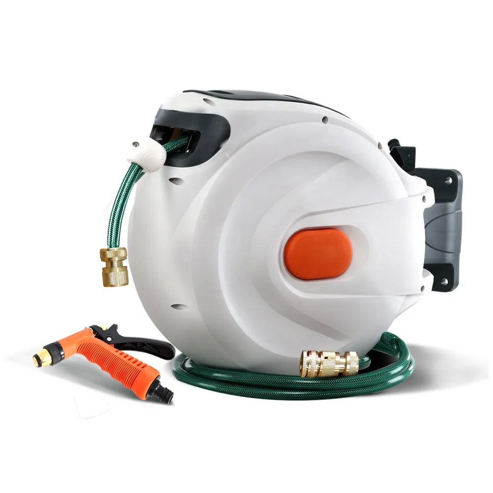 20M Retractable Water Hose Reel, UV Resistant, Brass Spray Gun by Greenfingers