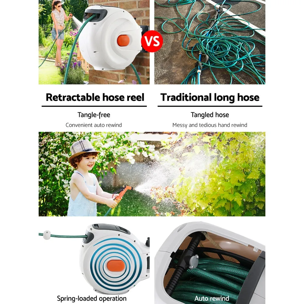 20M Retractable Water Hose Reel, UV Resistant, Brass Spray Gun by Greenfingers