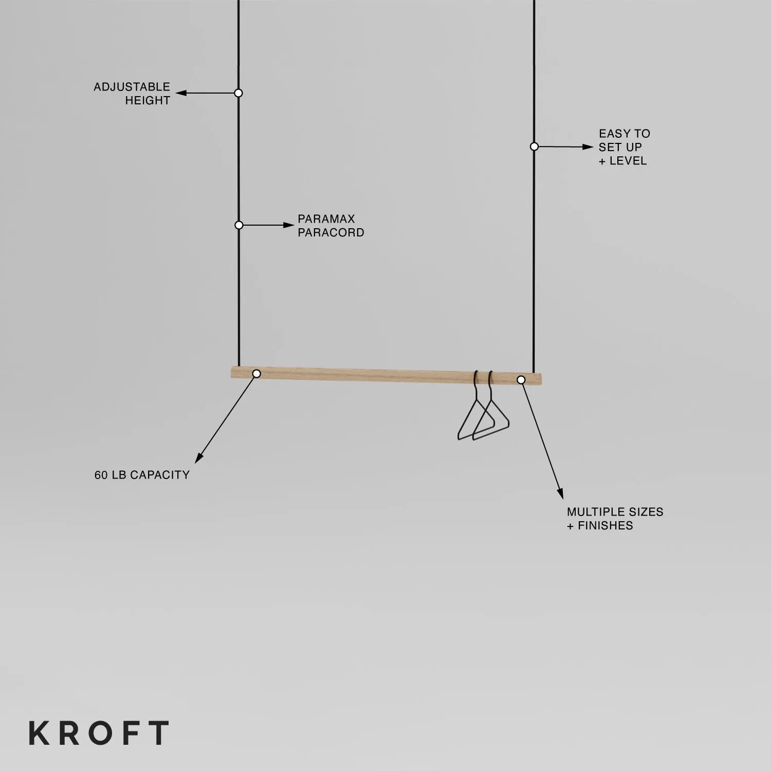 33" Hanging Clothes Rack with Metal Rail