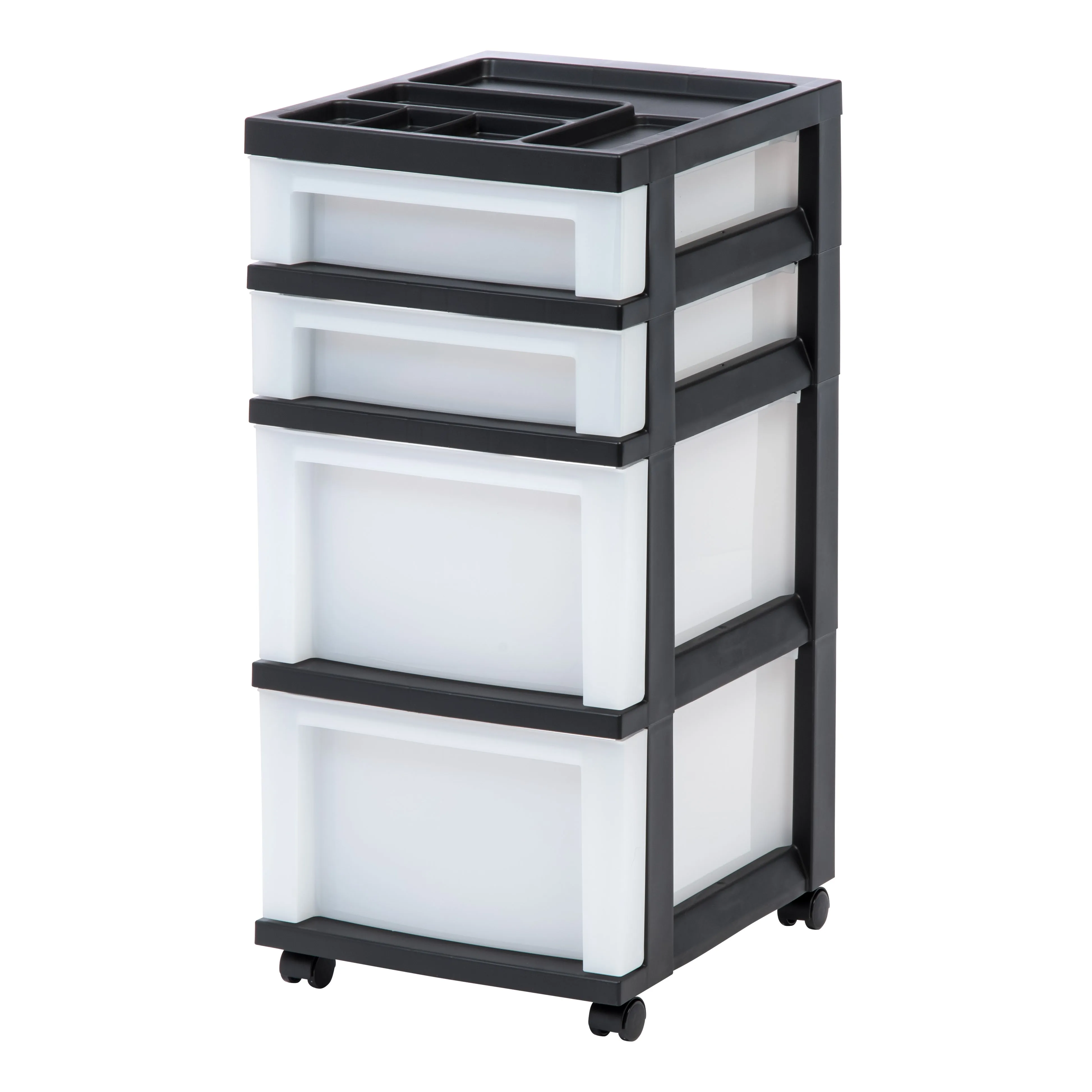 4-Drawer Storage Cart with Organizer Top, Black/Pearl