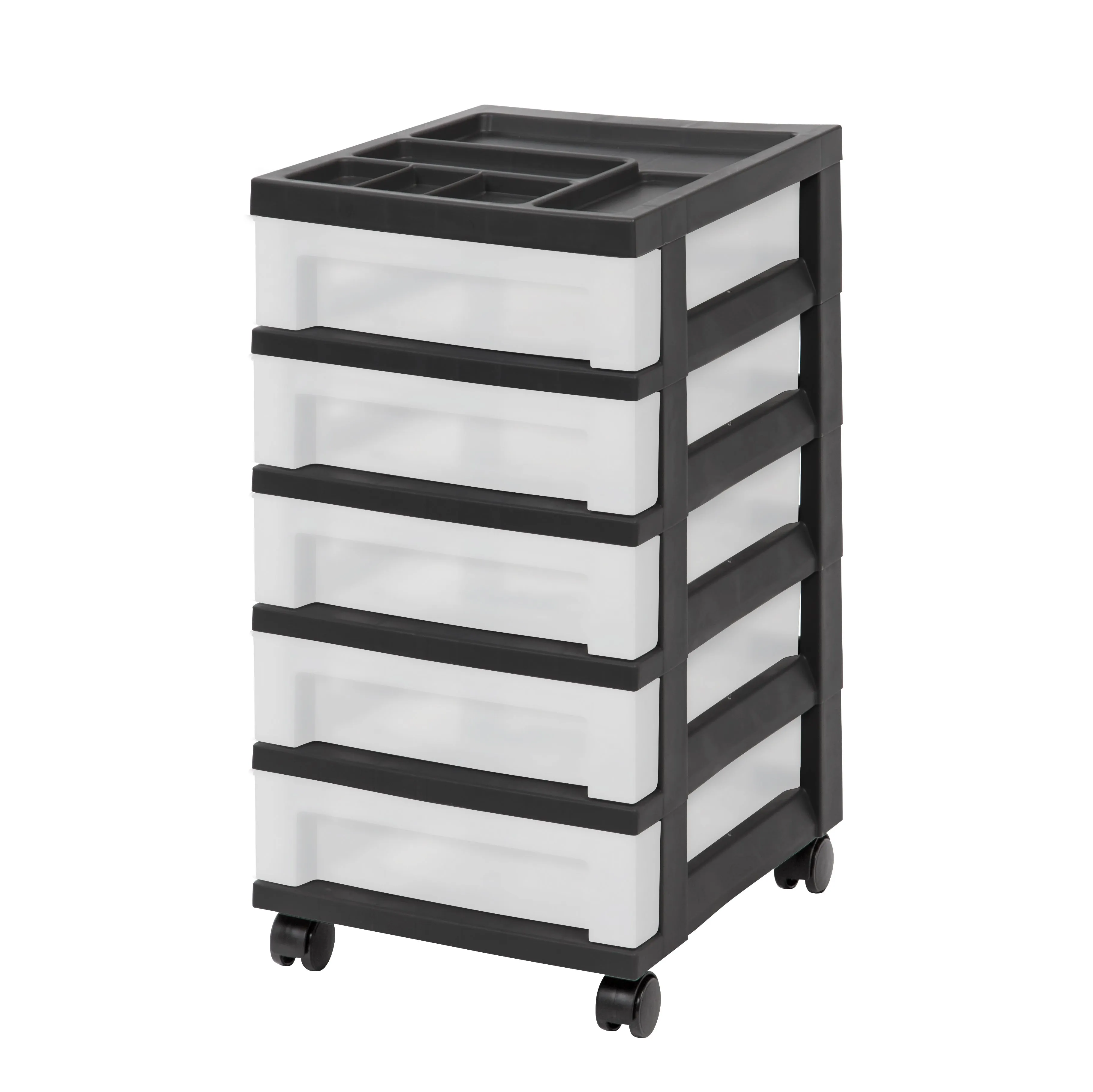 5-Drawer Storage Cart with Organizer Top, Black/Pearl