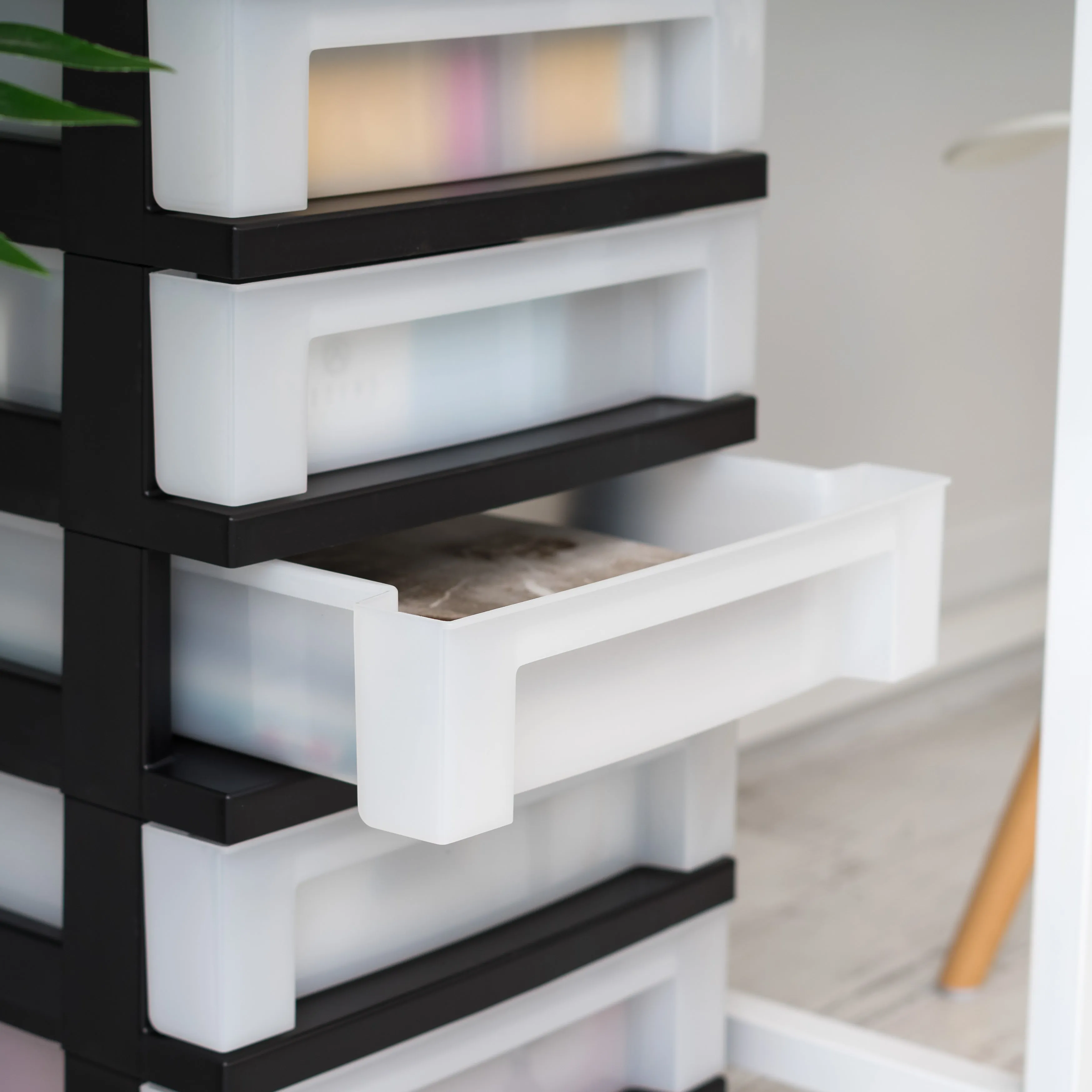 5-Drawer Storage Cart with Organizer Top, Black/Pearl