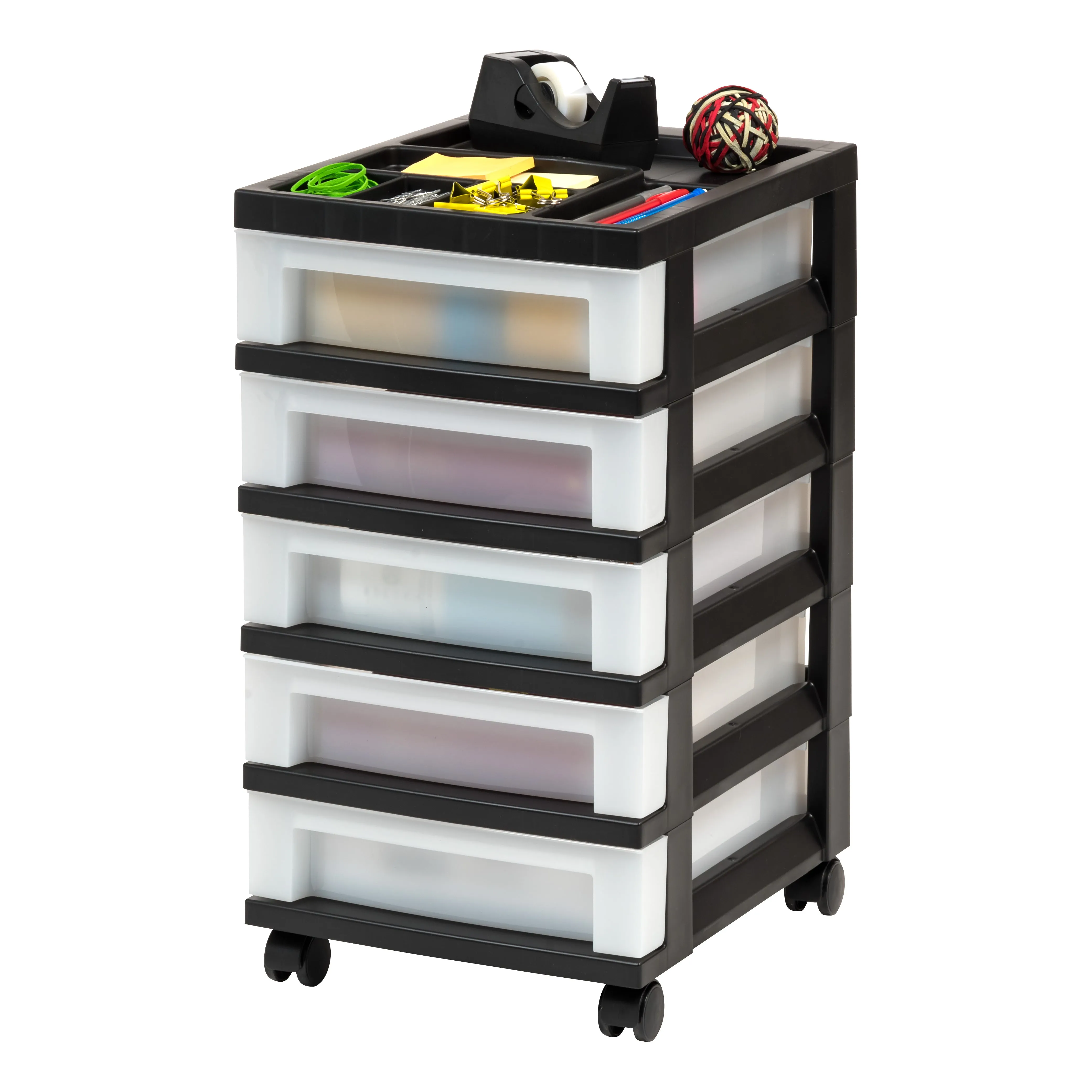 5-Drawer Storage Cart with Organizer Top, Black/Pearl