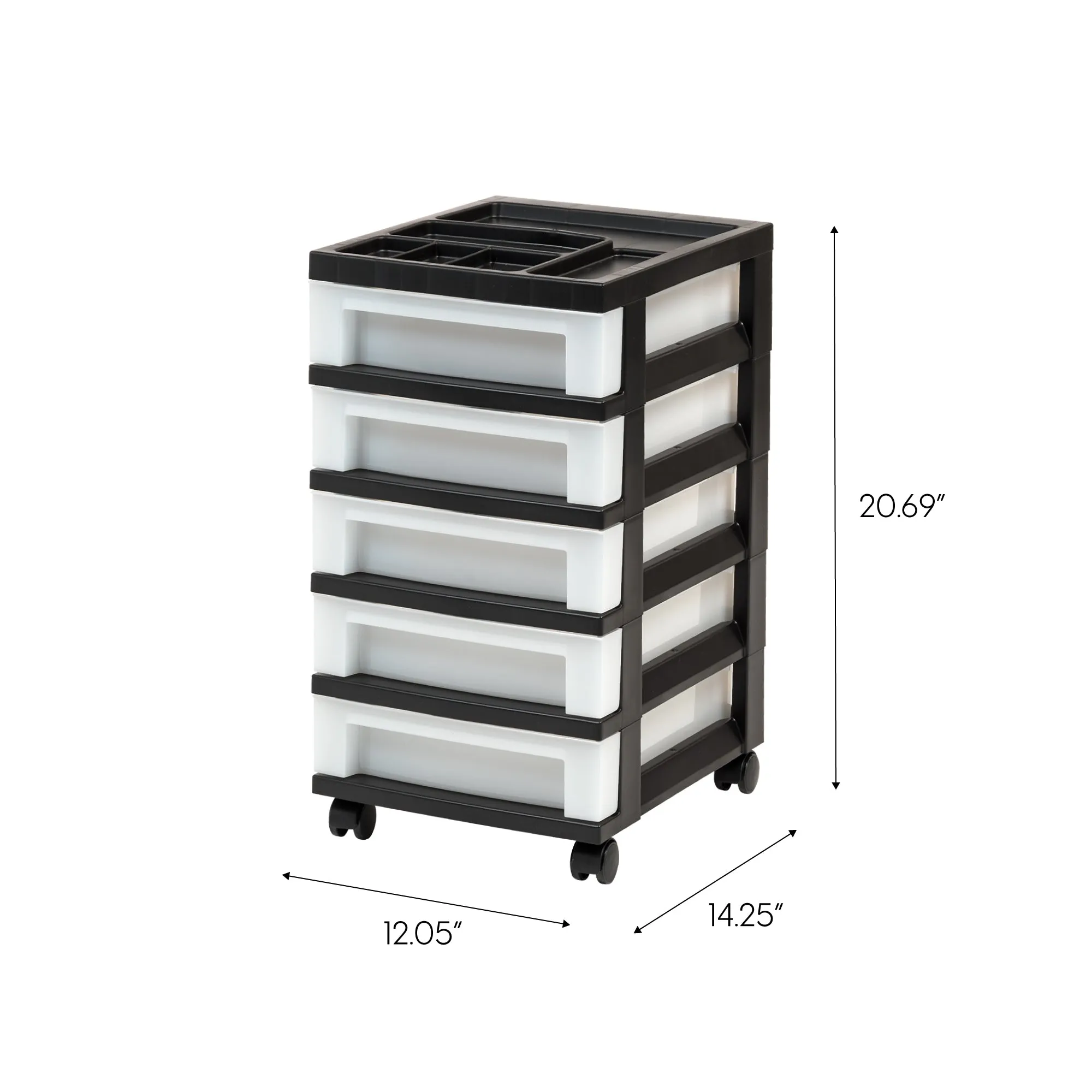 5-Drawer Storage Cart with Organizer Top, Black/Pearl