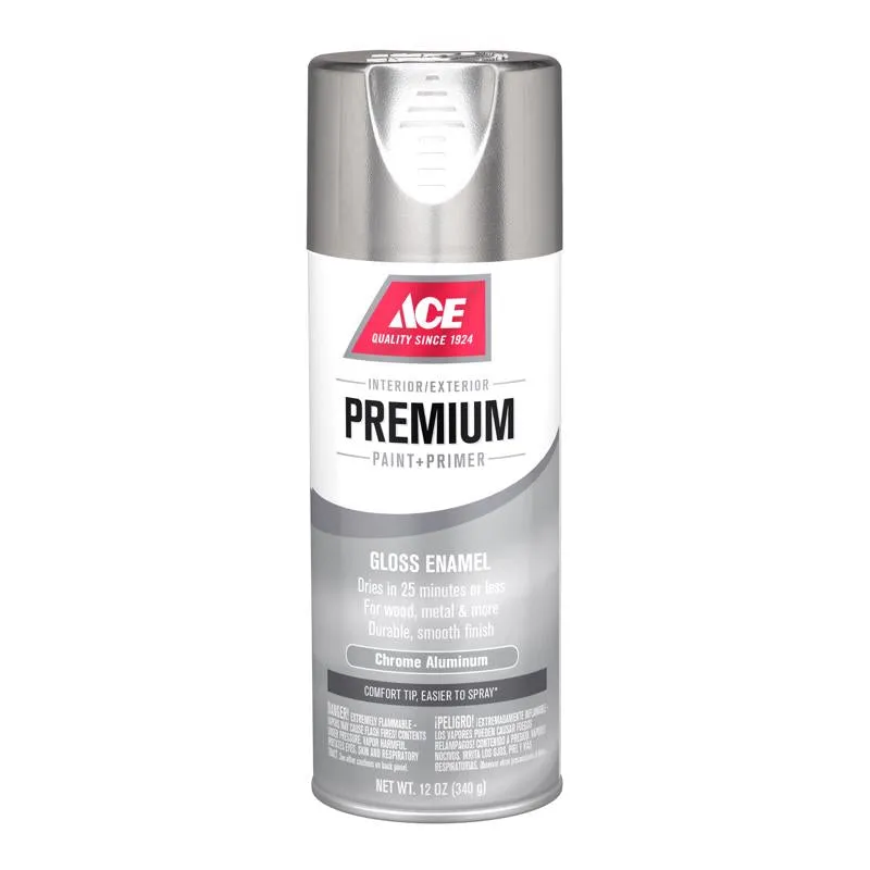 Ace Premium Gloss Chrome Aluminum Paint   Primer Enamel Spray 12 oz