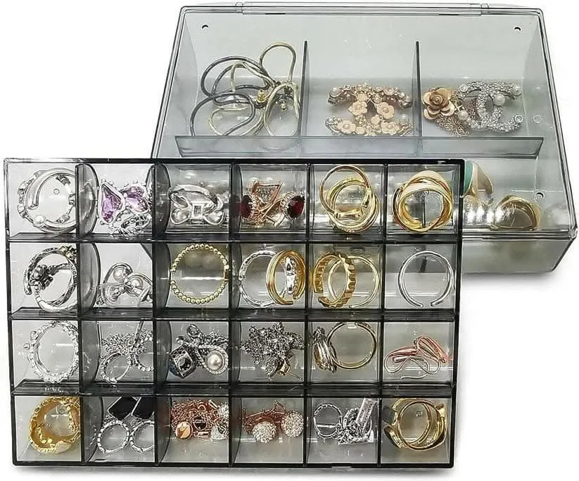 Acrylic Jewelry Organizer Box with 2 Drawers and 30 Compartments