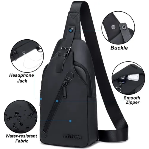 Arctic Hunter Sling Bag for Men Slim Crossbody Bag Chest Bag for Men Mobile Bag One Side Bag for 8-inch iPad with Earphone Port Water-resistant for Daily Use Small Items,Black