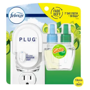 Febreze Fade Defy Plug Air Freshener & Odor Fighter Starter Kit Gain Scent  0.87 fl. oz. Oil Refill