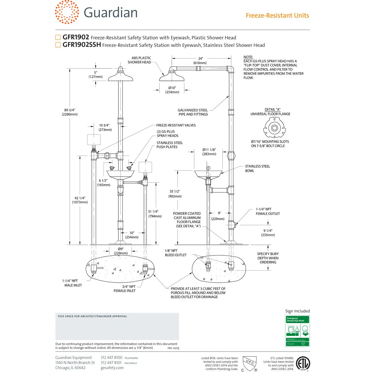 Guardian GFR1902 Freeze-Resistant Safety Station with Eyewash