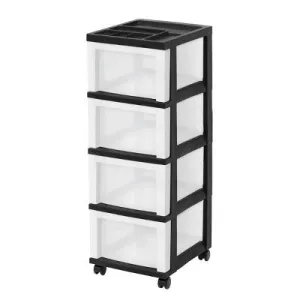 IRIS 4 Drawer Storage Cart with Organizer Top Black