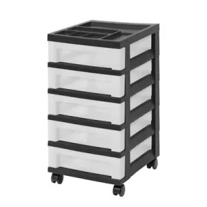 IRIS 5 Drawer Storage Cart with Organizer Top Black