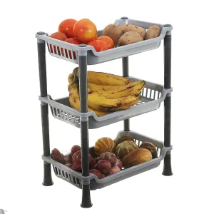 Kuber industries 3 Layer Plastic Kitchen Rack|Rack For Storage|Kitchen Accessories Items Rack|Kitchen Corner Rack (Grey)