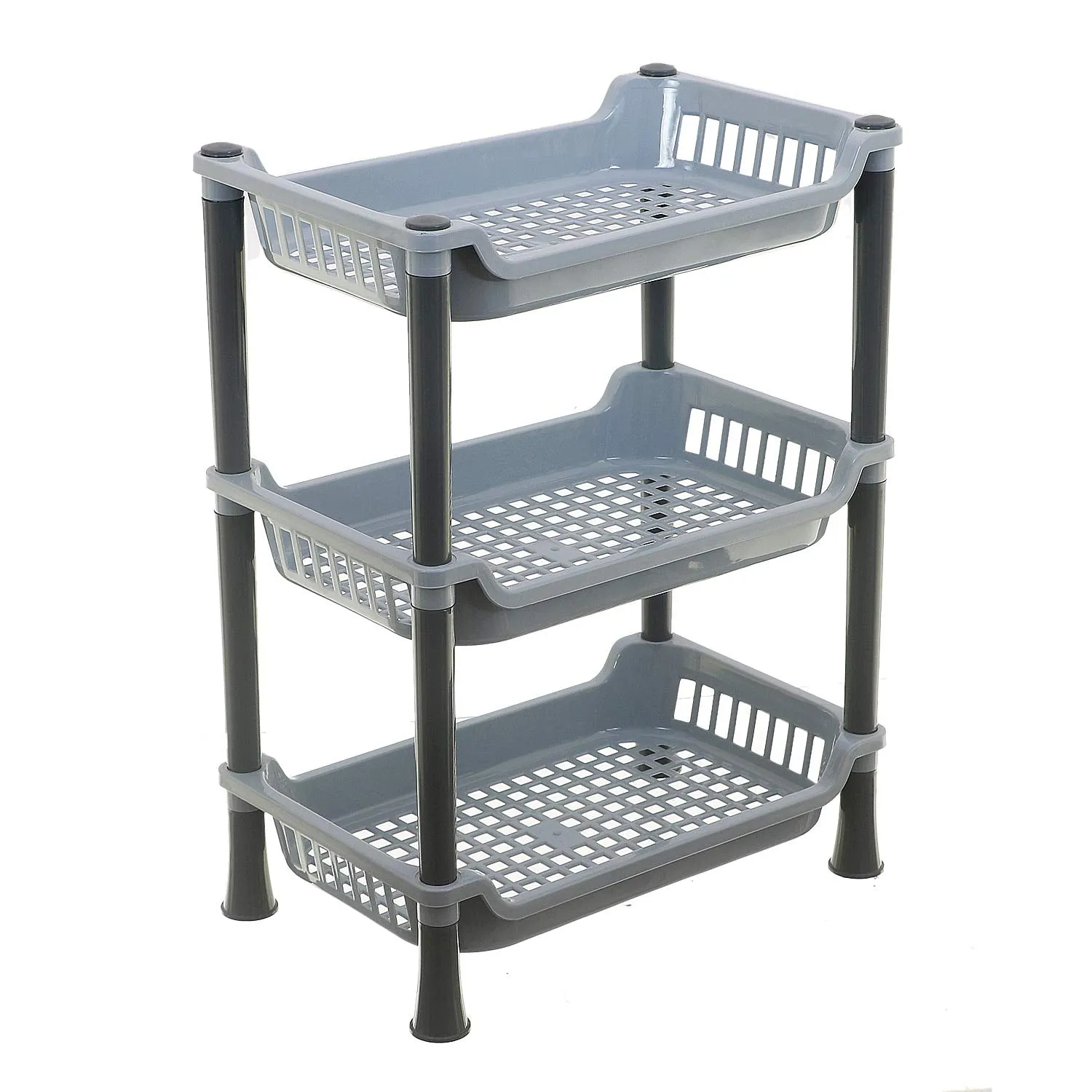 Kuber industries 3 Layer Plastic Kitchen Rack|Rack For Storage|Kitchen Accessories Items Rack|Kitchen Corner Rack (Grey)