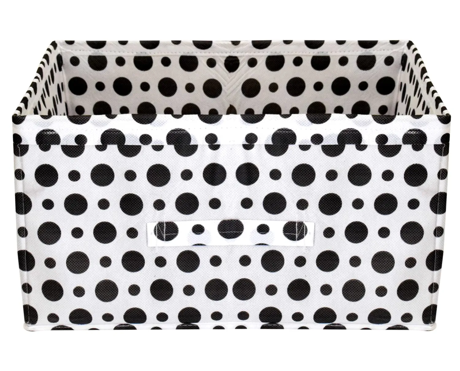 Kuber Industries Dot Printed Flodable Storage Box For Toys|Storage Box For Clothes|Drawer Storage and Cloth Organizer|Pack of 2 (Black & White) cotton, Rectangular