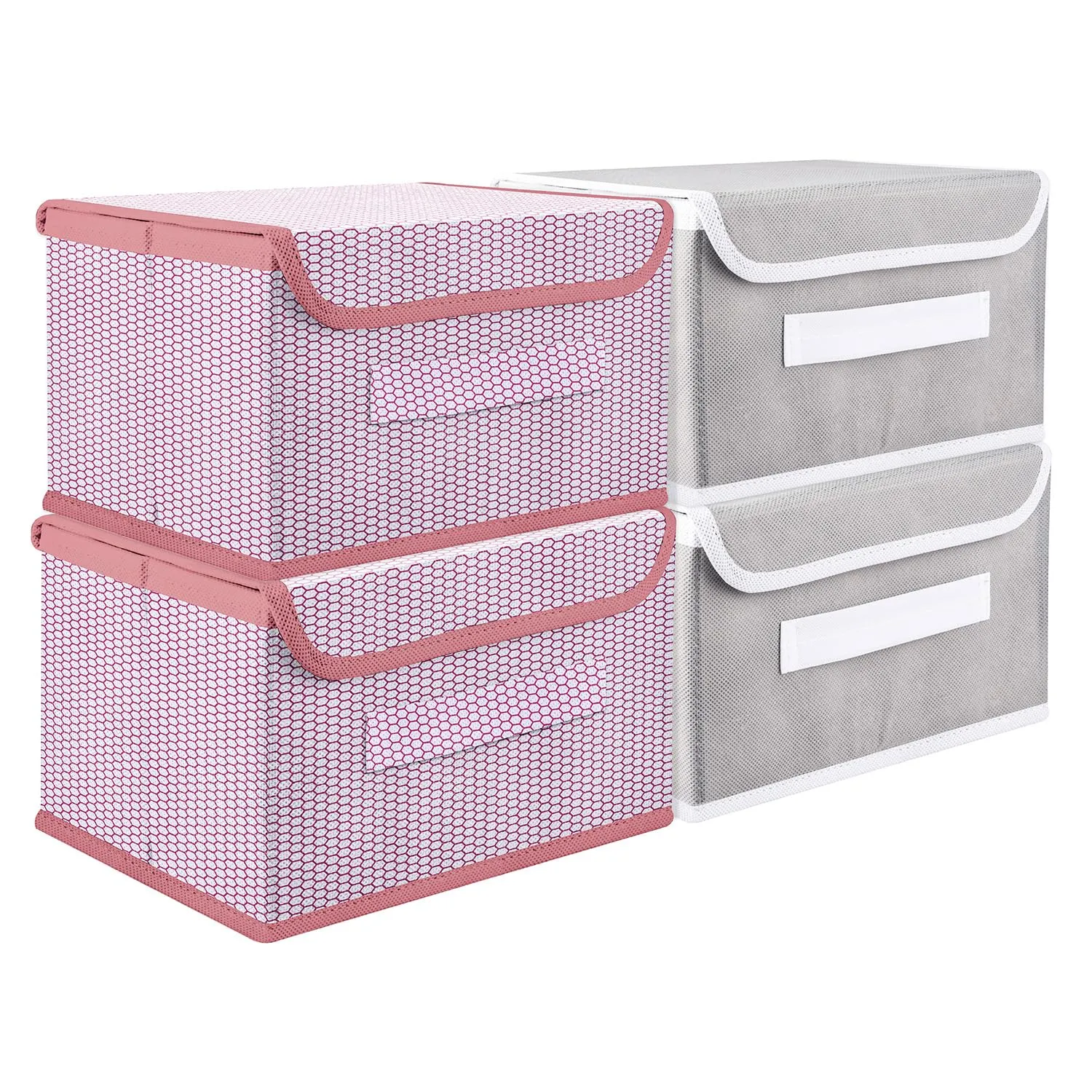 Kuber Industries Drawer Storage Box | Foldable Dhakkan Storage Box | Non-Woven Clothes Organizer For Toys | Storage Box with Handle | Medium | Pack of 4 | Multi