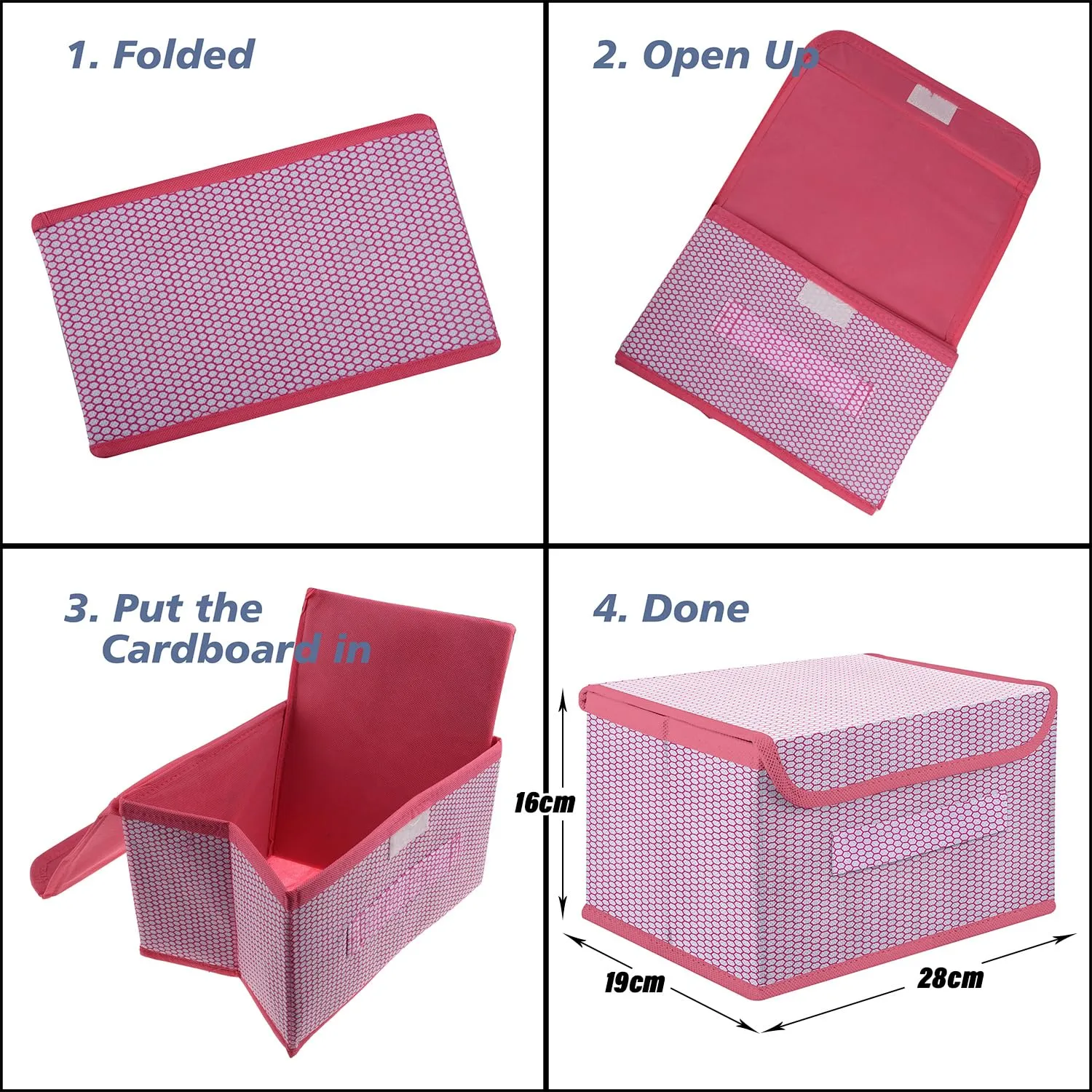 Kuber Industries Drawer Storage Box | Zig Zag Dhakkan Storage Box | Non-Woven Clothes Organizer For Toys | Storage Box with Handle | Small | Pack of 2 | Pink