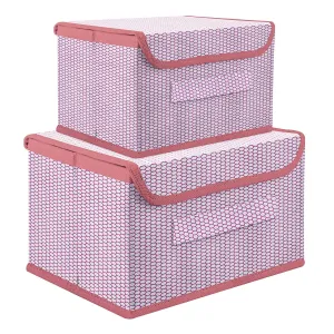 Kuber Industries Drawer Storage Box | Zig Zag Dhakkan Storage Box | Non-Woven Clothes Organizer | Storage Box with Handle | S | M | Pack of 2 | Pink