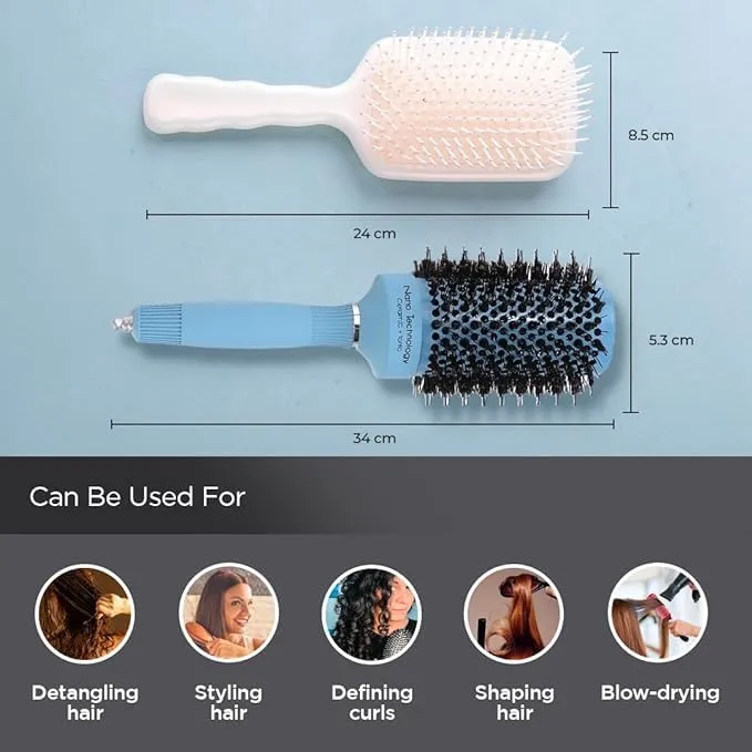 Kuber Industries Hair Brush | Bristles Brush | Hair Brush with Paddle | Sharp Hair Brush for Woman | Suitable For All Hair Types | TGX525..-XH45PNK | Ice Blue & Pink