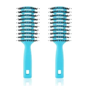 Kuber Industries Hair Brush | Flexible Bristles Brush | Hair Brush with Paddle | Quick Drying Hair Brush | Suitable For All Hair Types | Round Vented Hair Brush | 2 Piece | C13-X-BLE | Blue