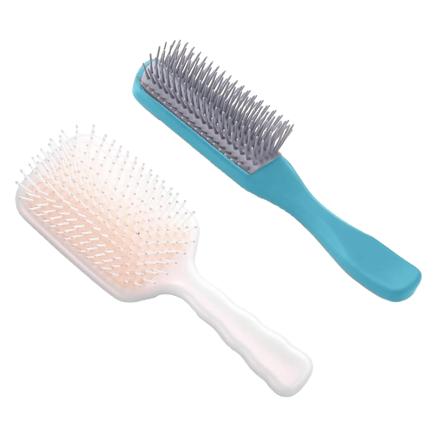 Kuber Industries Hair Brush | Flexible Bristles Brush | Hair Brush with Paddle | Straightens & Detangles Hair Brush | Suitable For All Hair Types | Hair Brush Styling Hair | Set of 2 | Beige & Blue