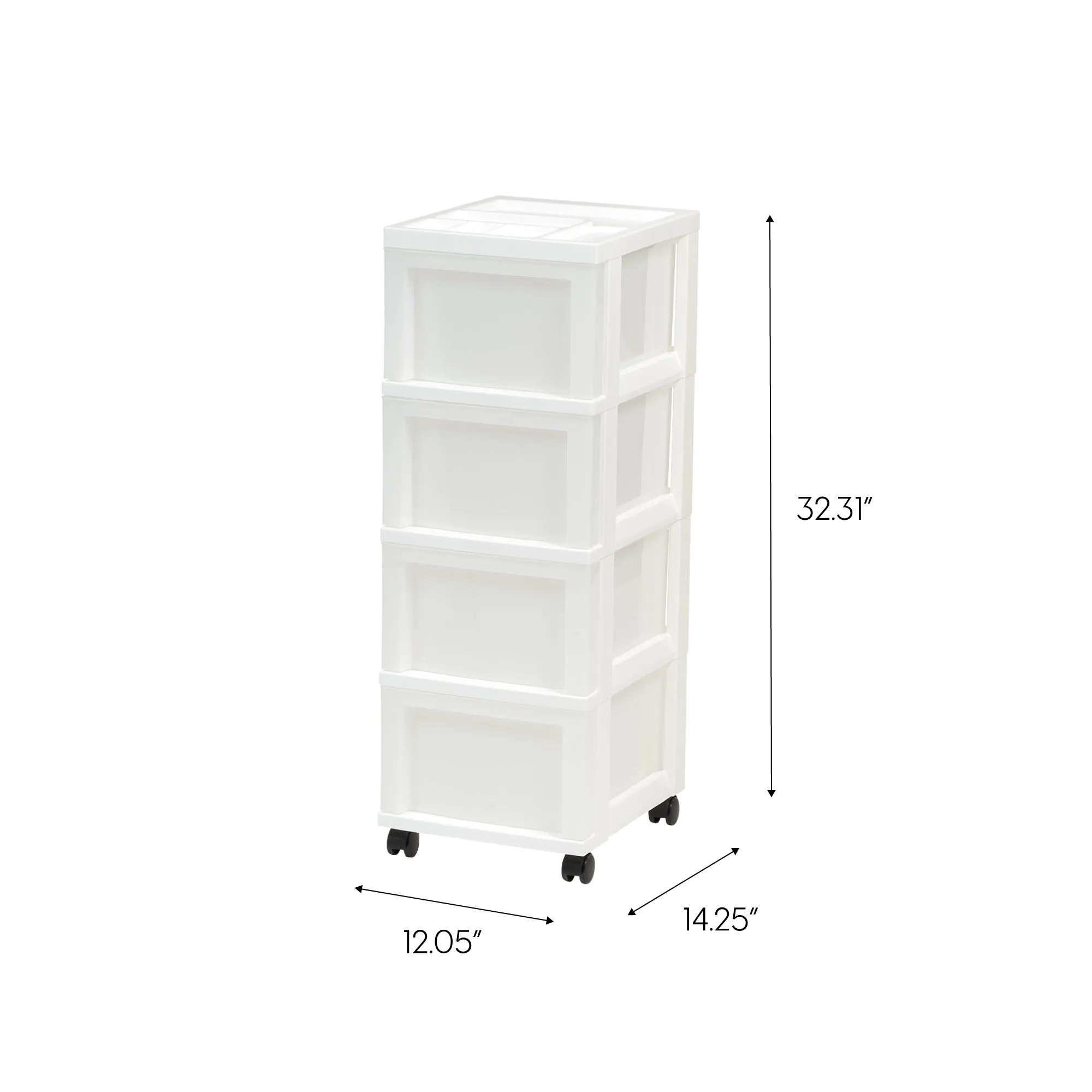 Medium 4-Drawer Cart with Organizer Top, White/Pearl