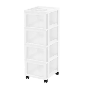 Medium 4-Drawer Cart with Organizer Top, White/Pearl