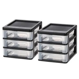 Mini 3 Drawer Desktop Organizer, Black, 2 Pack