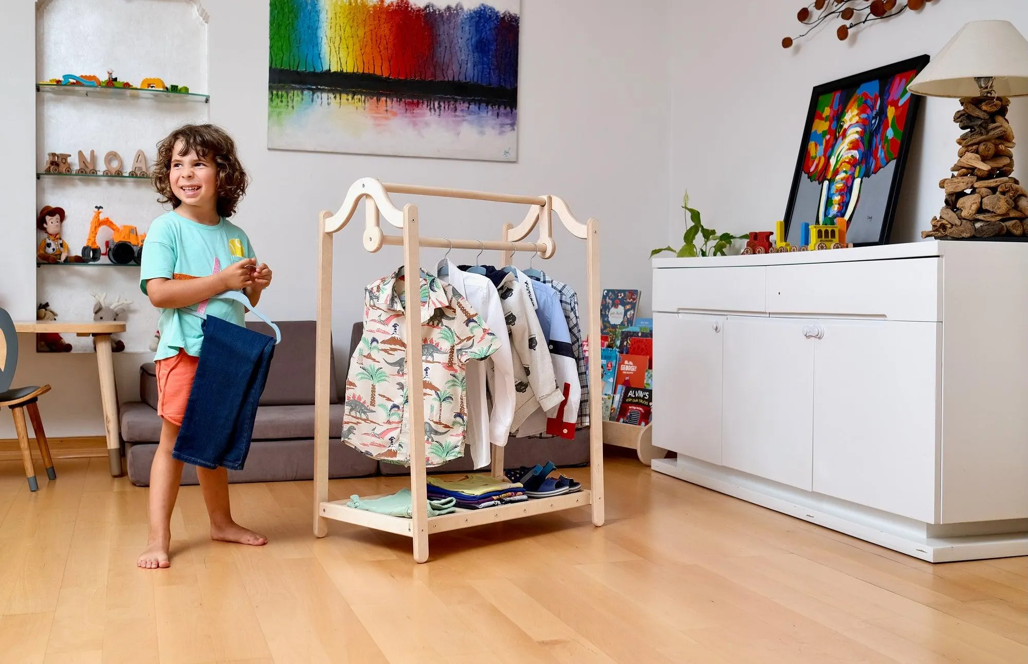 Montessori Wooden Kids Clothing Rack