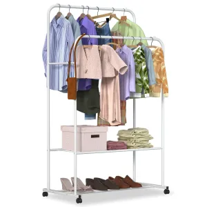 Rolling Garment Rack with Hanging Rail and Shoe Display - Clothes Organizer on Wheels