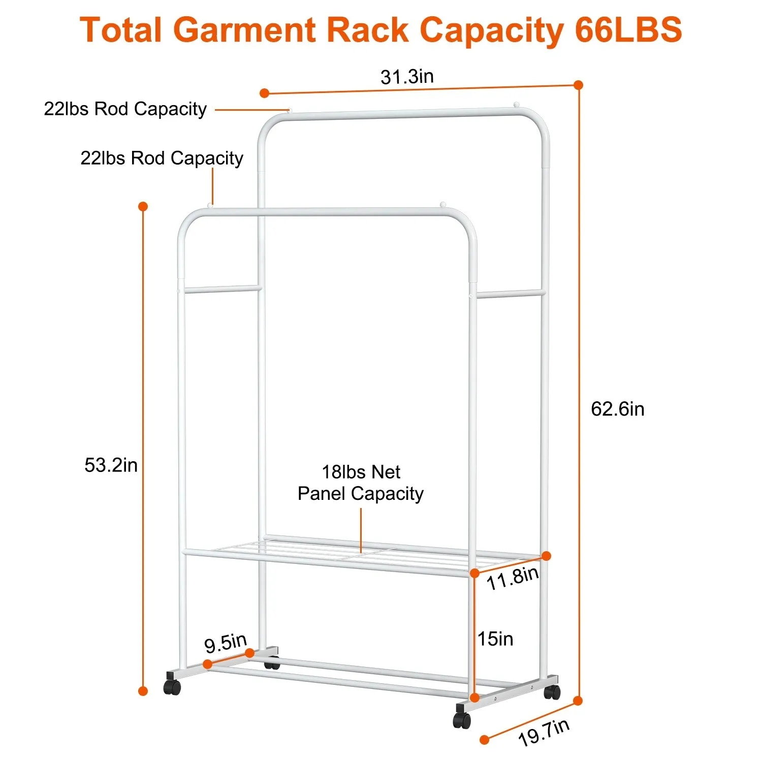 Rolling Garment Rack with Hanging Rail and Shoe Display - Clothes Organizer on Wheels