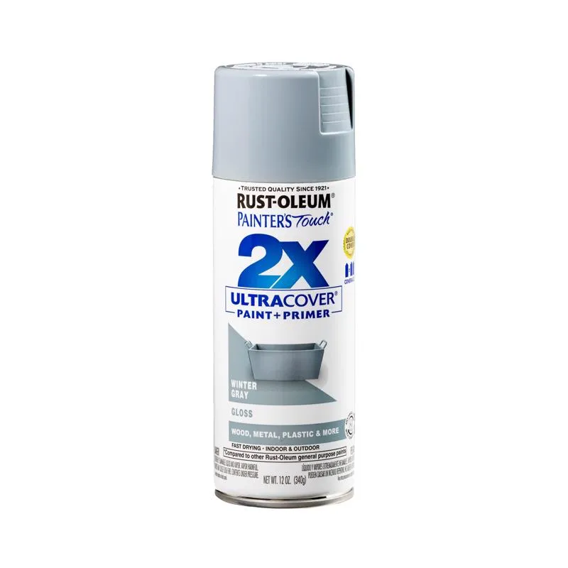 Rust-Oleum Painter's Touch 2X Ultra Cover Gloss Winter Gray Paint Primer Spray Paint 12 oz