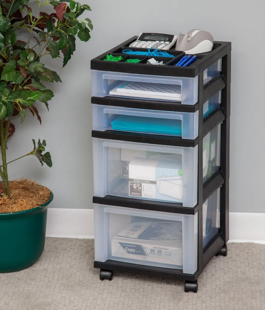 Storage Cart with Organizer Top - 4 Drawer