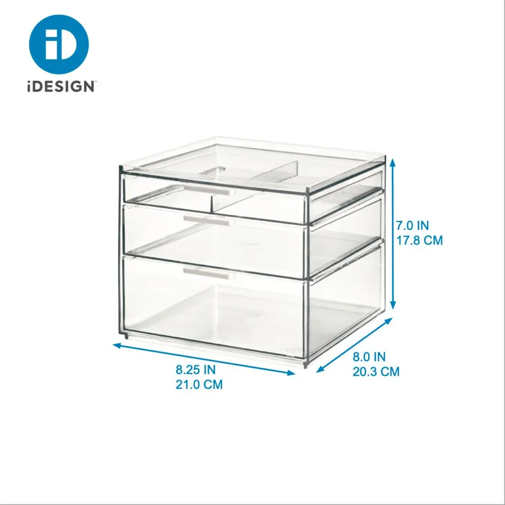 Tall Plastic Cosmetic 3-Drawer Organizer